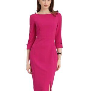 NEW Allegra K Women's Elegant Boat Neck 3/4 Sleeves Midi Split Sheath Dress, M